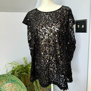 Lane Bryant Sheer Sequined Drop Cap Sleeve Tank Top‎ Party Going Out Shirt XXL